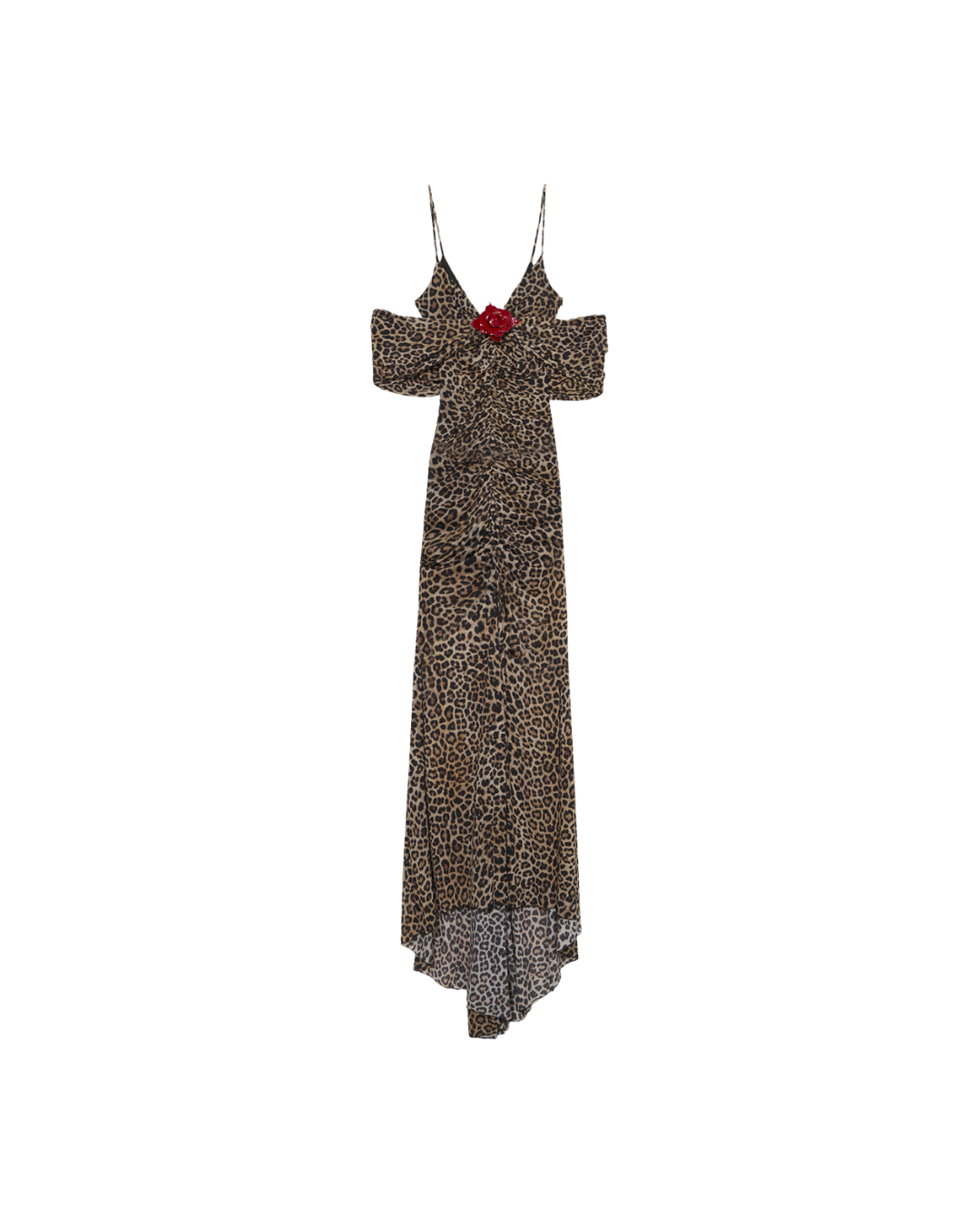 Long Printed Jersey Dress With Brooch