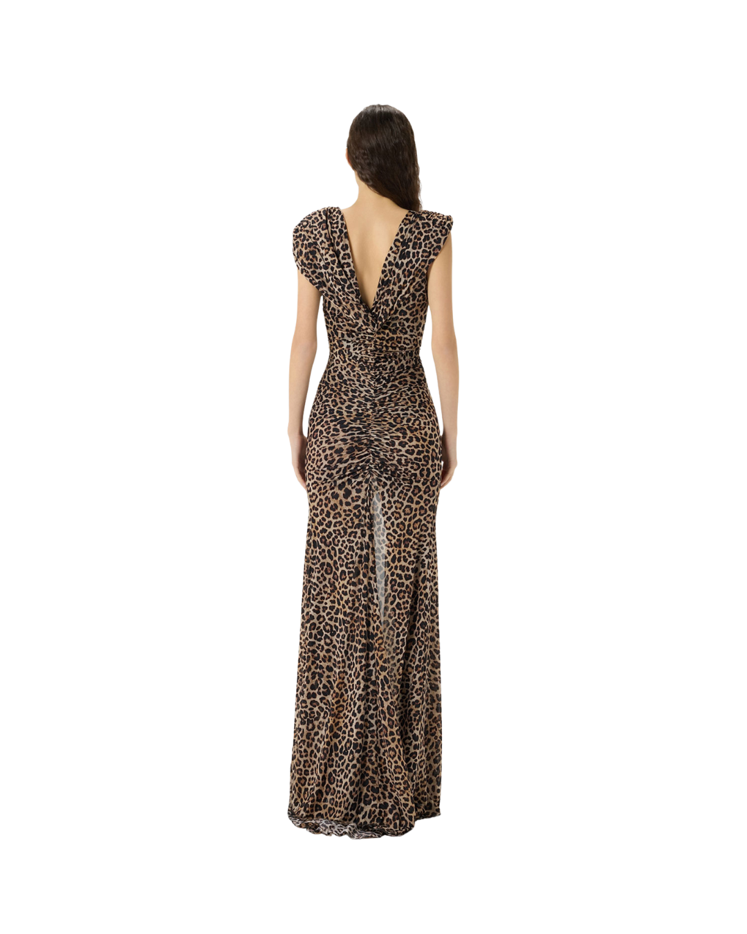 Long Printed Jersey Dress With Brooch