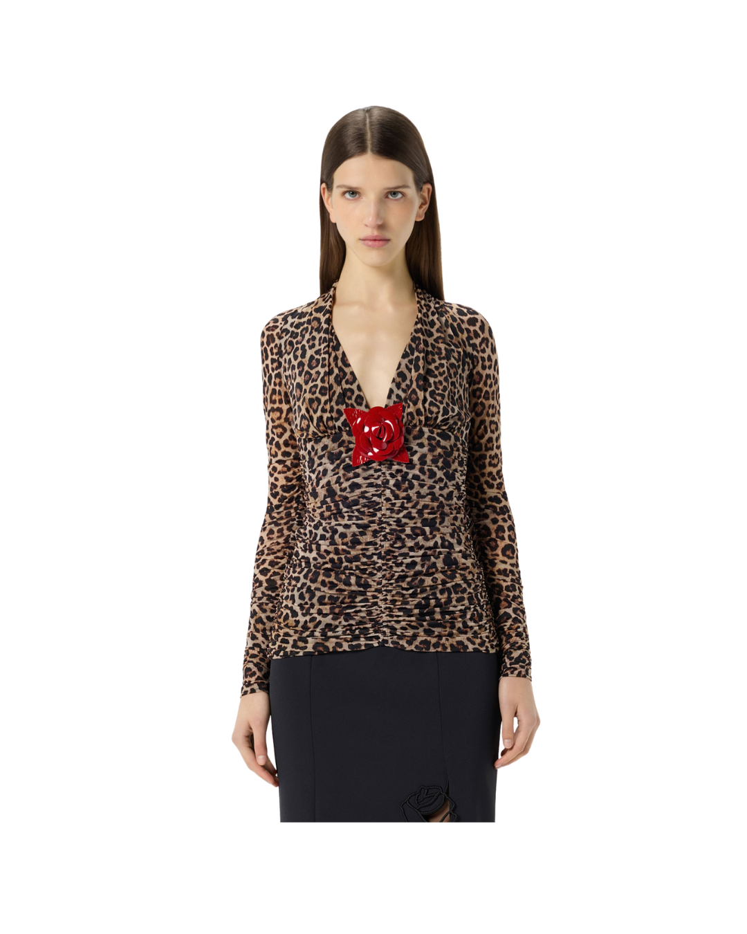 Printed Jersey Blouse With Brooch