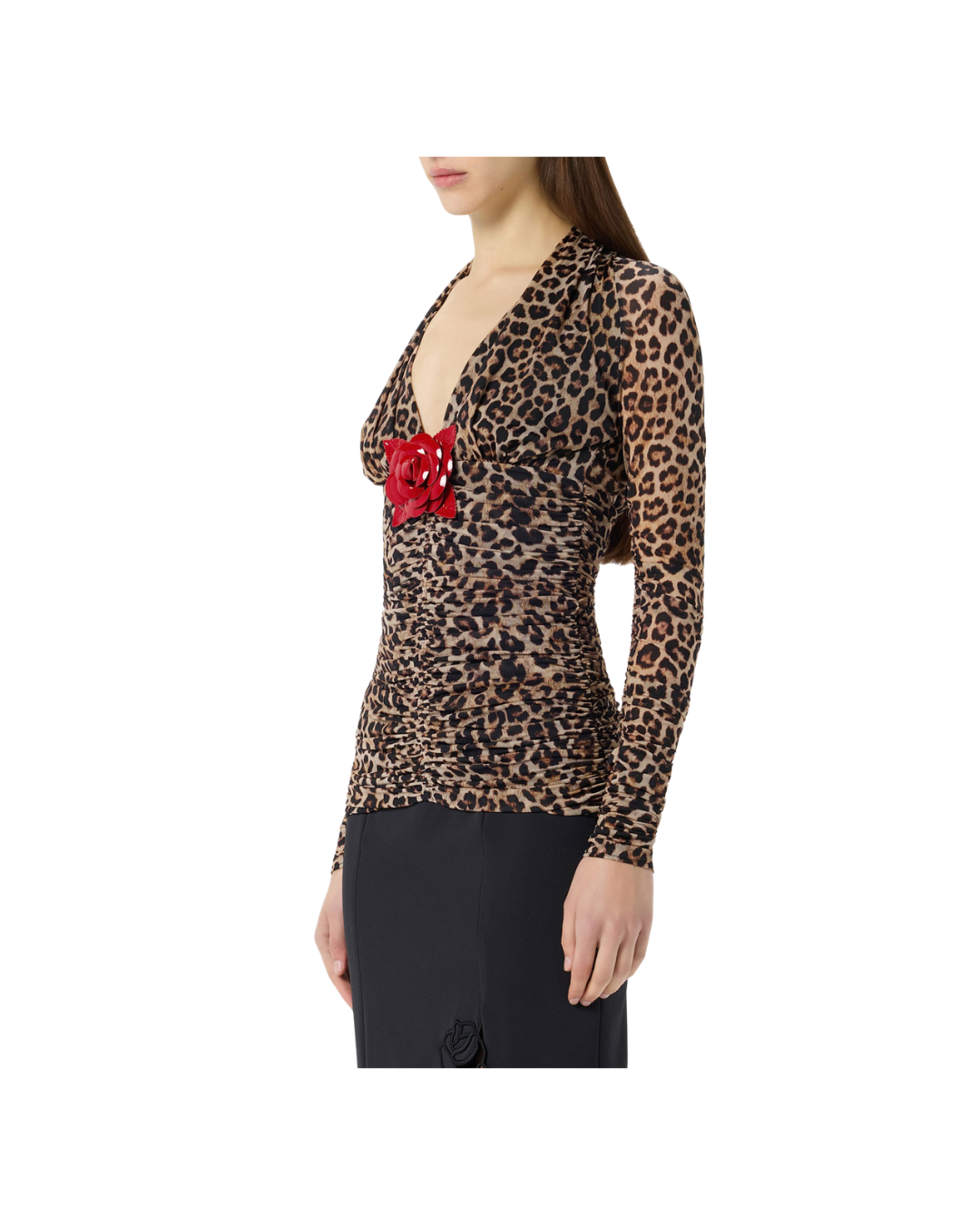 Printed Jersey Blouse With Brooch