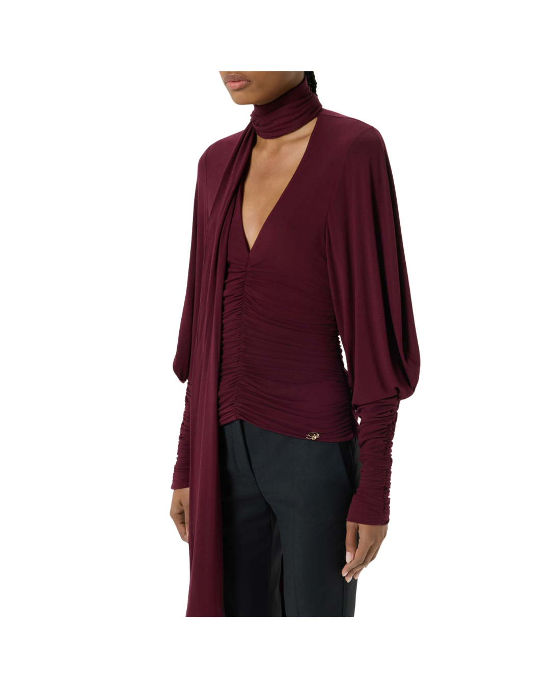 Jersey Blouse With Gathering And Stole
