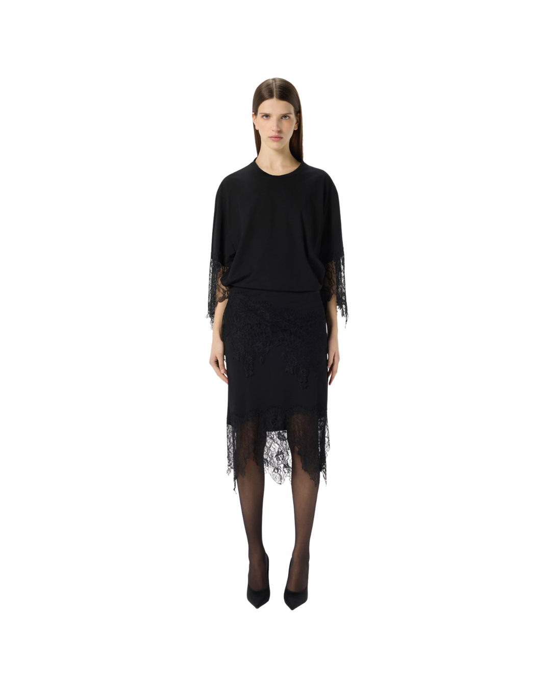 Jersey Dress With Chantilly Lace Ruffles