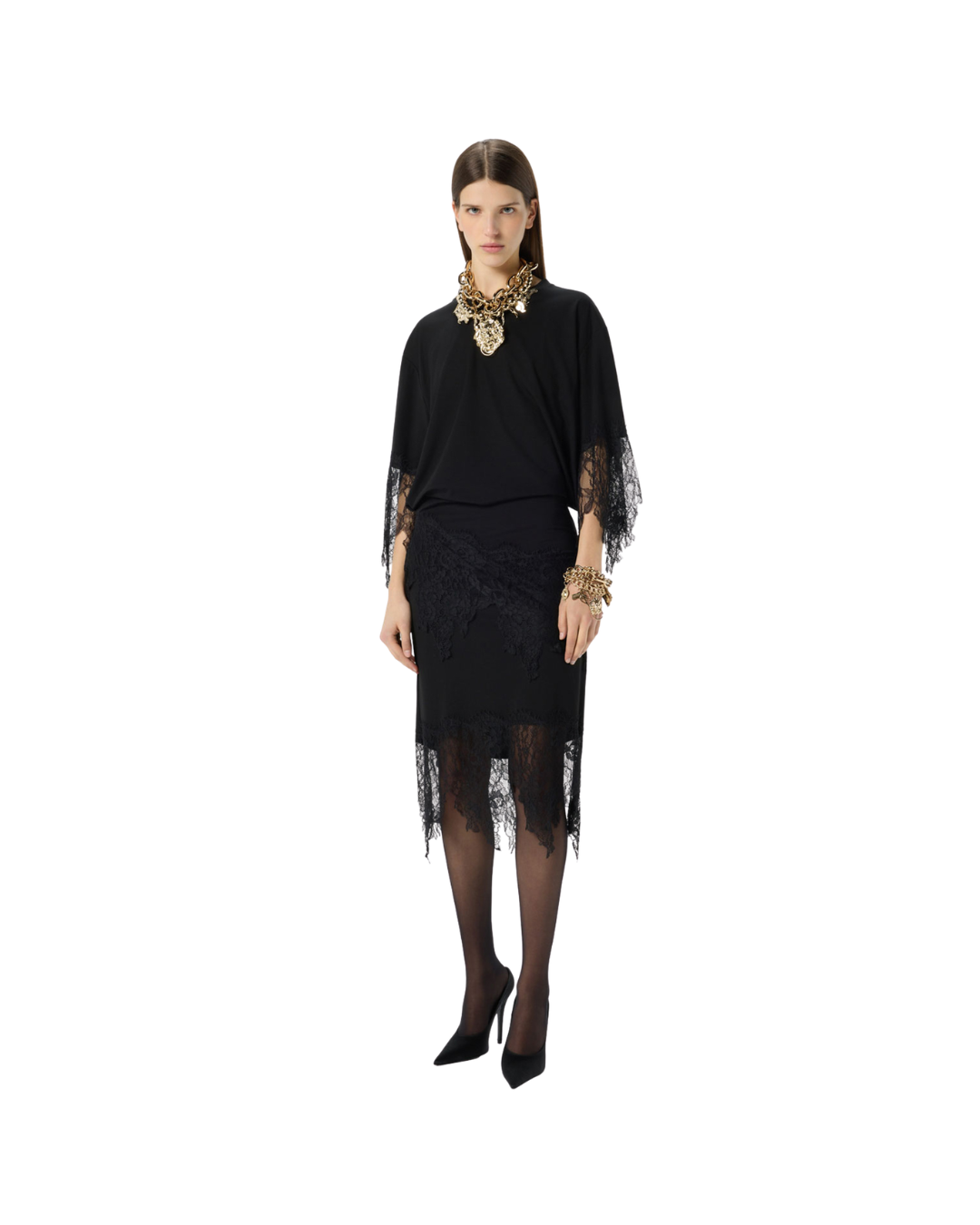 Jersey Dress With Chantilly Lace Ruffles