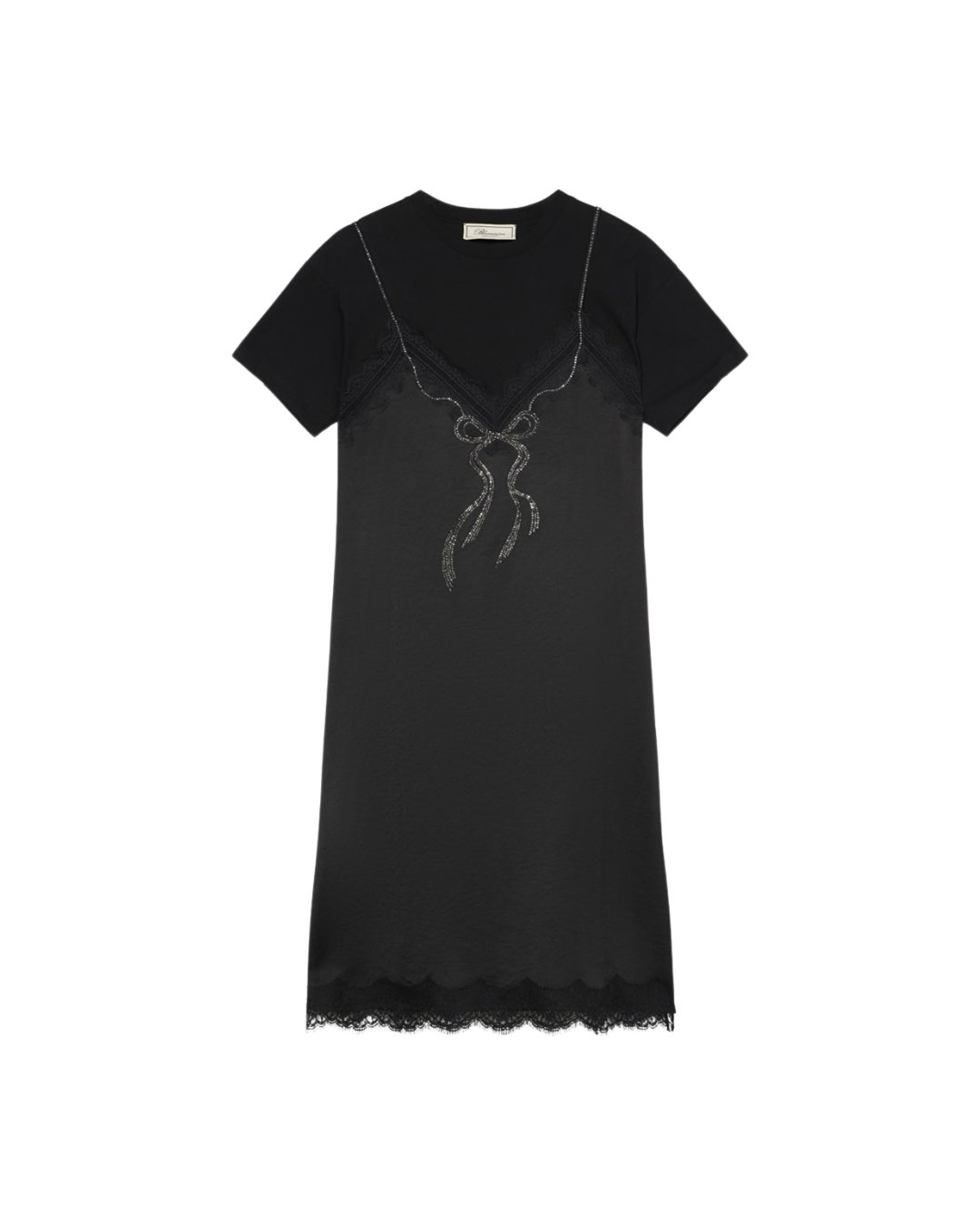 Dress With Slip-effect Rhinestone Embroidery And Lace