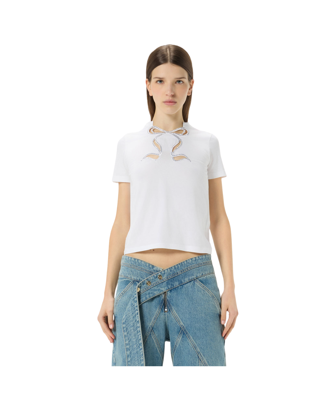 Jersey T-shirt With Rhinestone Embroidery