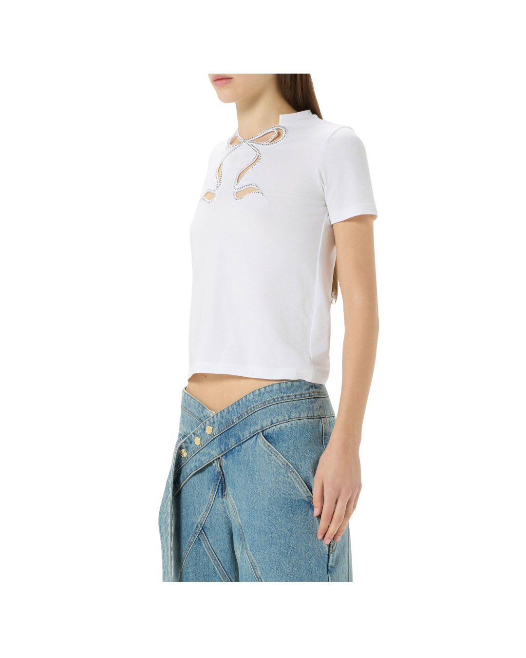 Jersey T-shirt With Rhinestone Embroidery