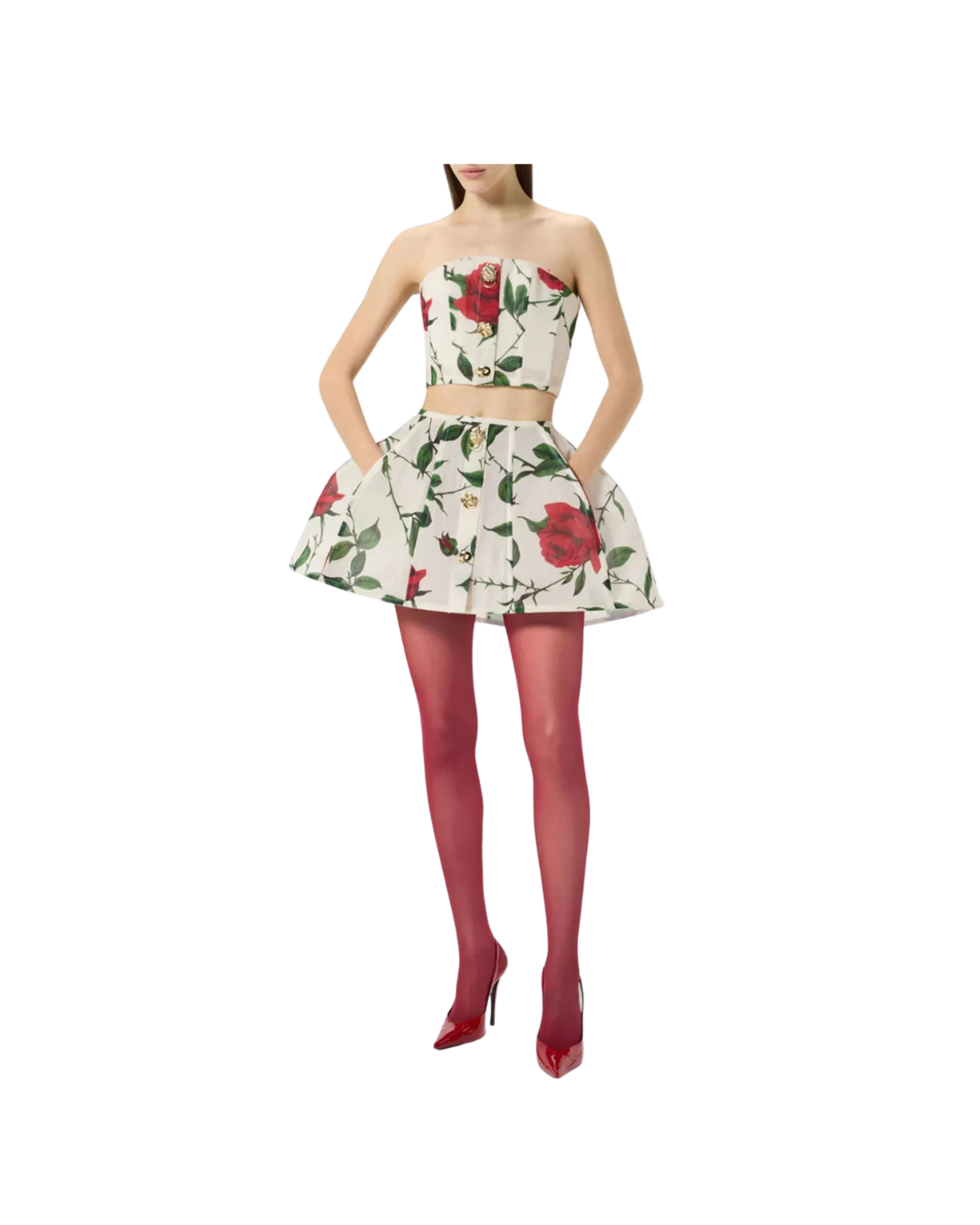 Rose Print Pleated Mini Skirt