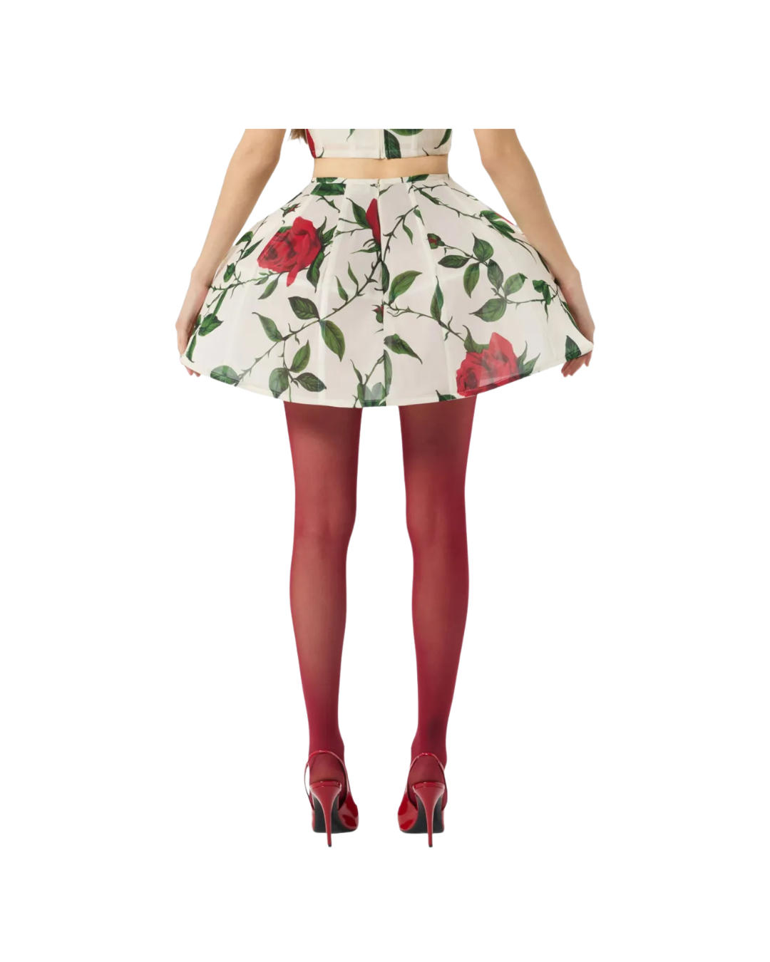 Rose Print Pleated Mini Skirt