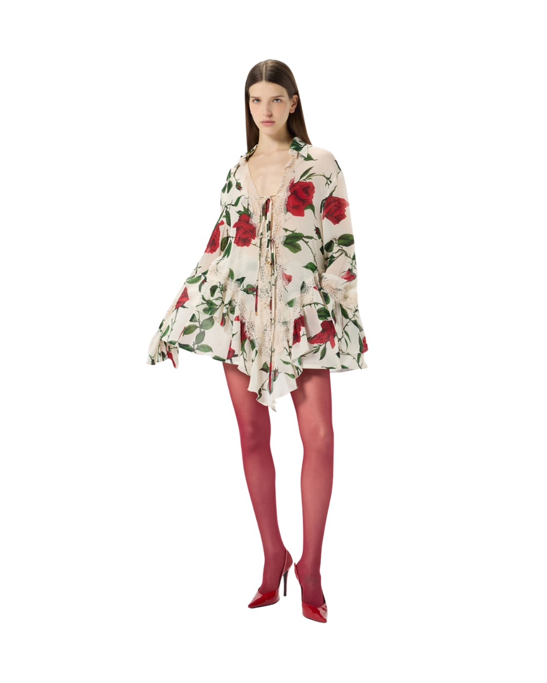 Georgette And Lace Asymmetrical Shirt