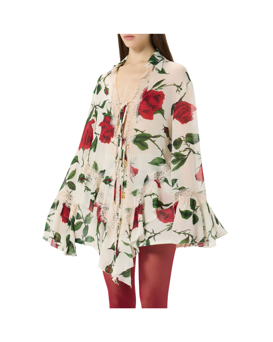 Georgette And Lace Asymmetrical Shirt