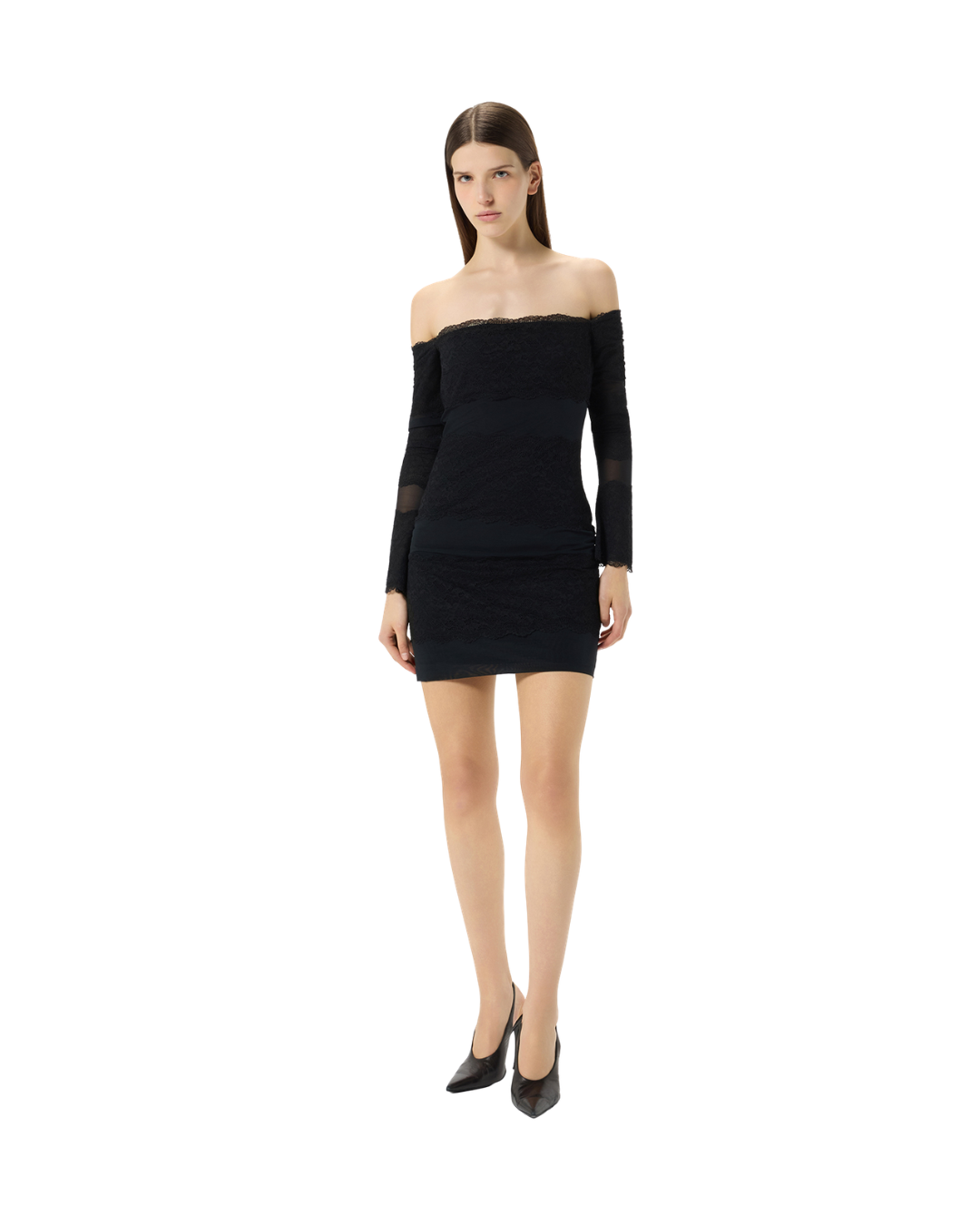 Off-the-shoulder Tulle Dress With Lace Inserts