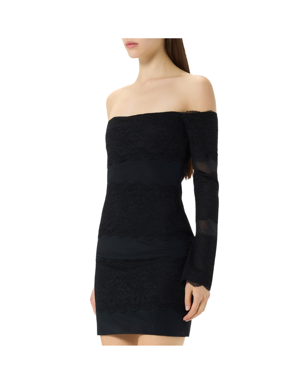 Off-the-shoulder Tulle Dress With Lace Inserts
