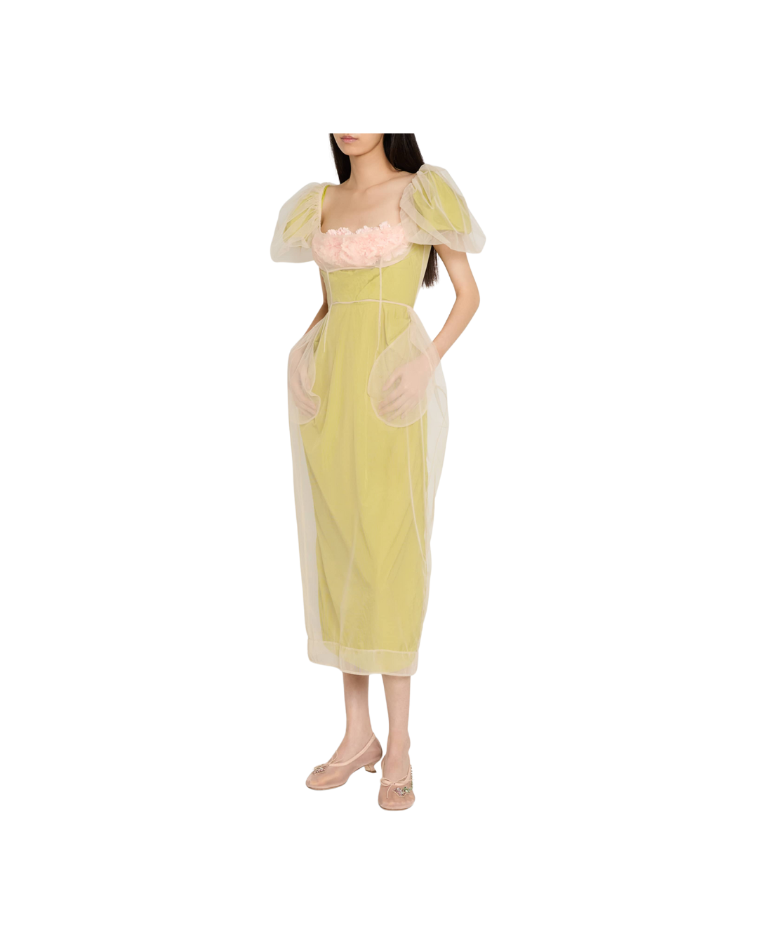 Layered Balconette Bust Detail Dress W/ Carnation