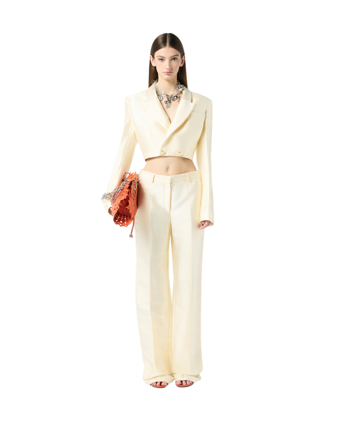 Double-breasted Cropped Jacket With Lace
