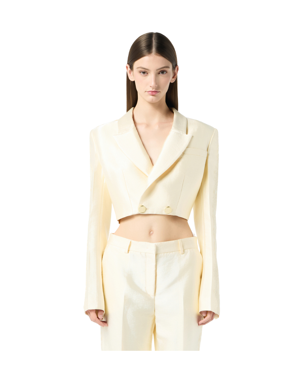 Double-breasted Cropped Jacket With Lace