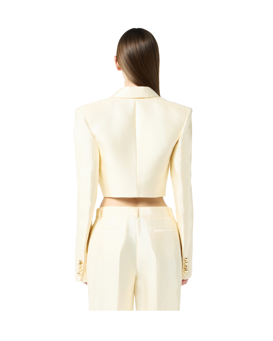 Double-breasted Cropped Jacket With Lace