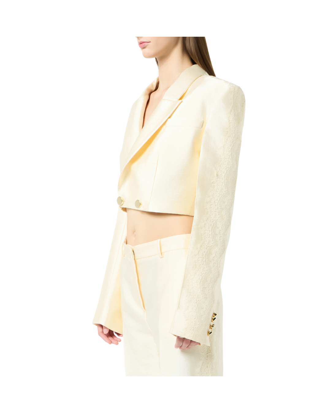 Double-breasted Cropped Jacket With Lace