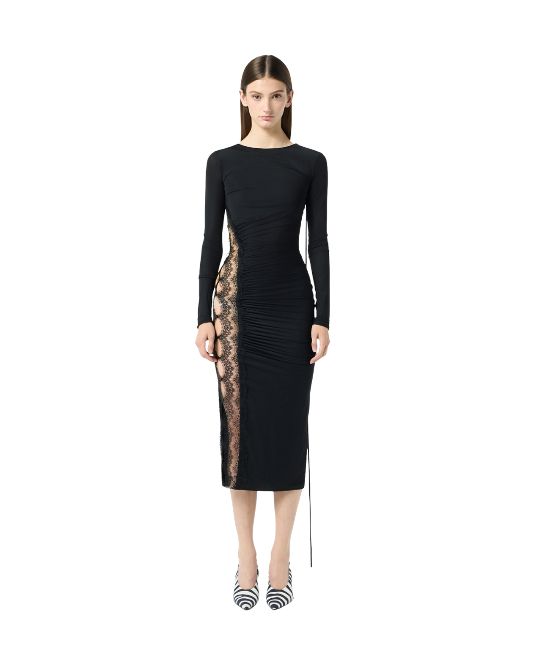 Jersey MIDI Dress With Scalloped Lace Inserts
