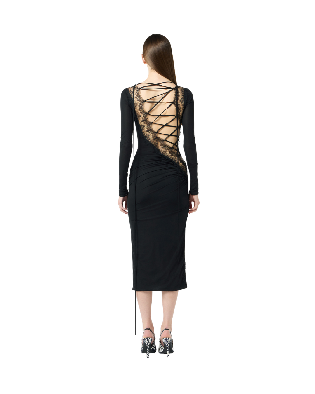 Jersey MIDI Dress With Scalloped Lace Inserts
