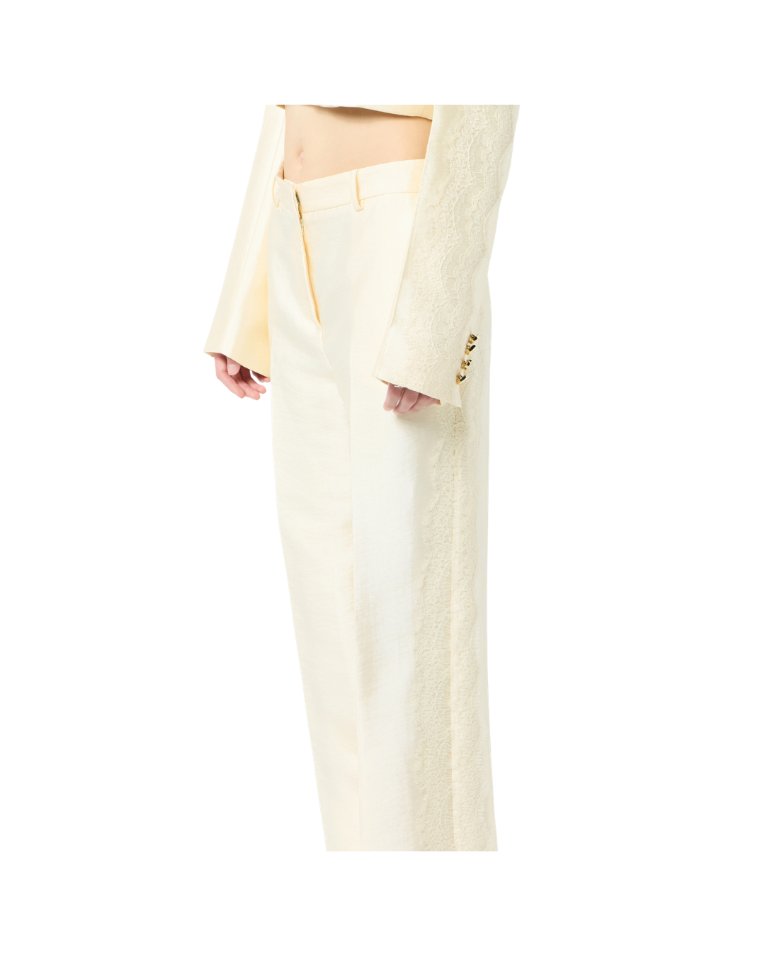 Glossy Viscose Trousers With Lace