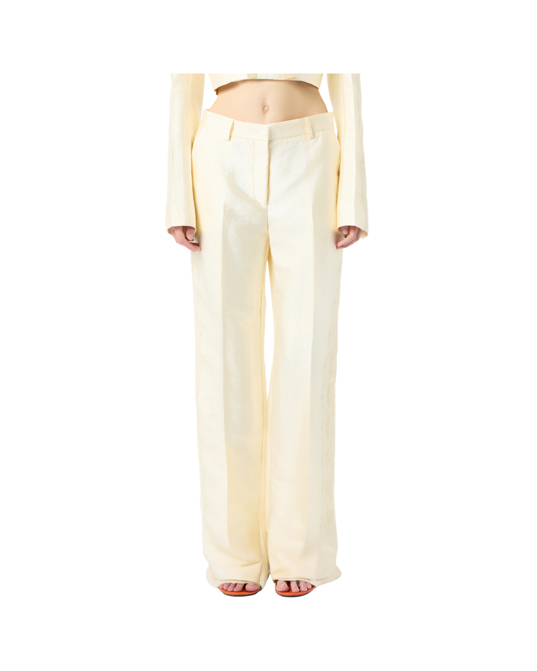 Glossy Viscose Trousers With Lace