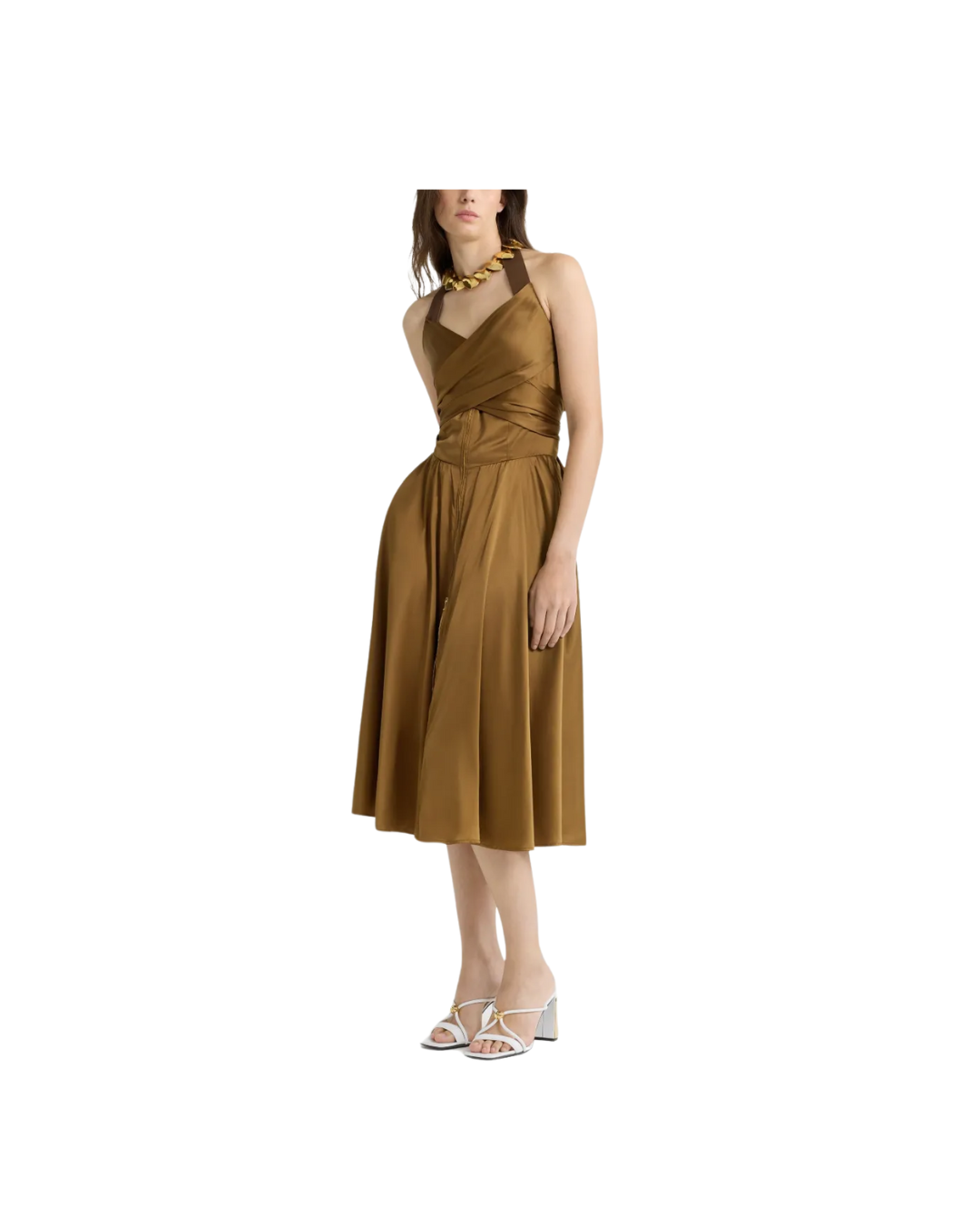 Tobacco Halterneck Volume Dress