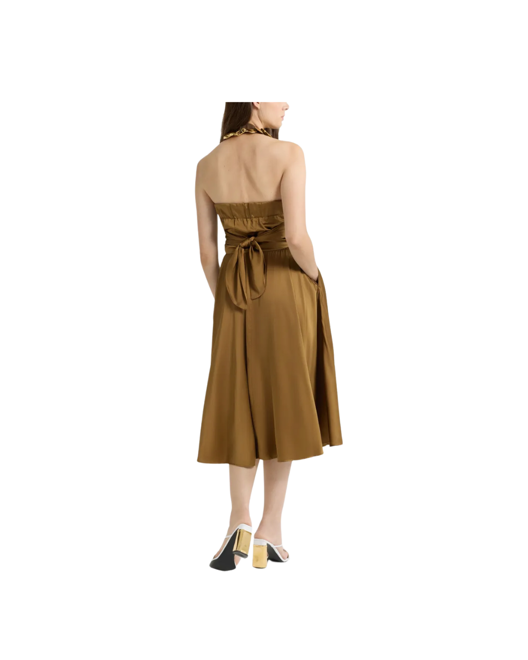 Tobacco Halterneck Volume Dress