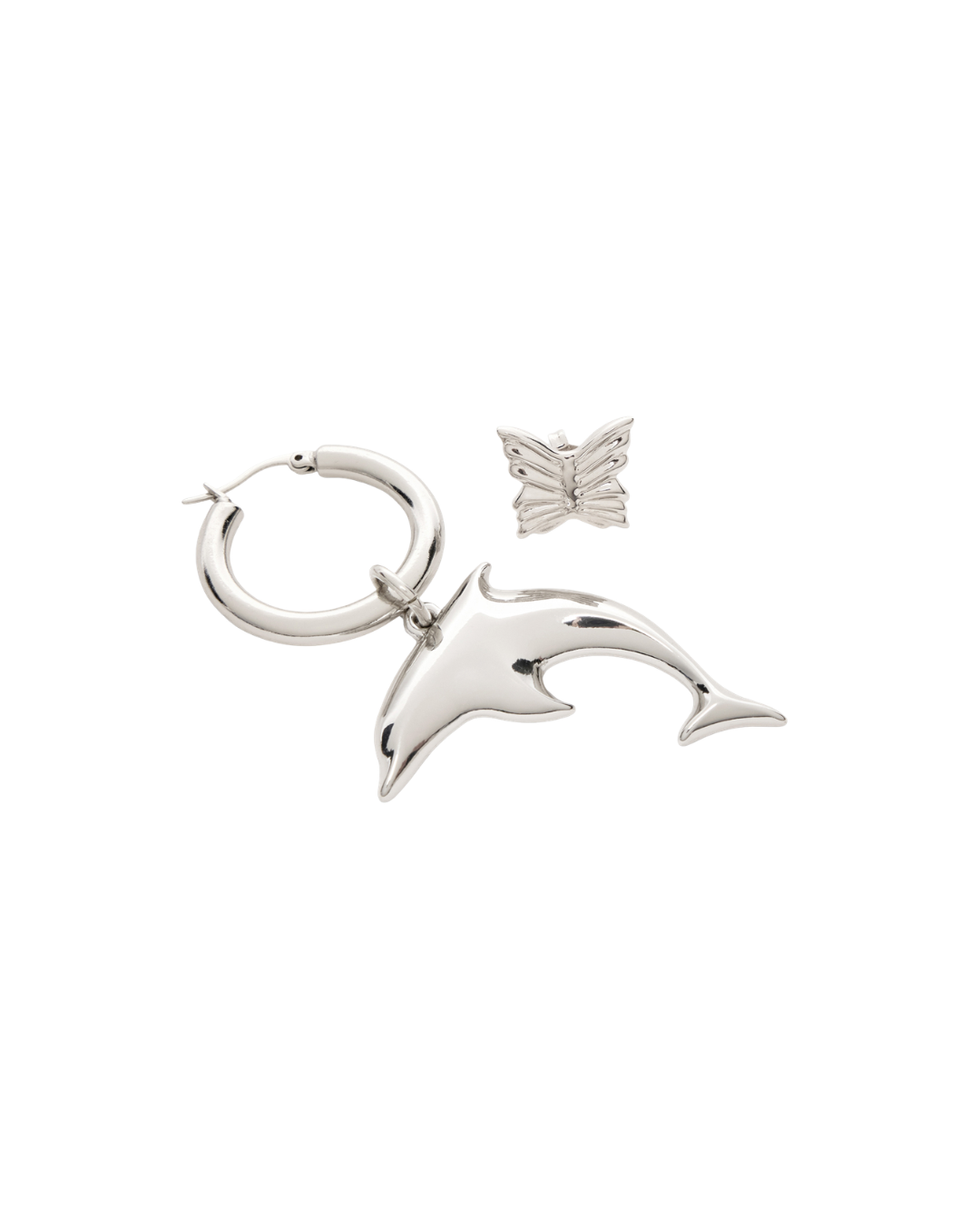 Metal Earrings For Pierced Ears With Dolphin Pendant