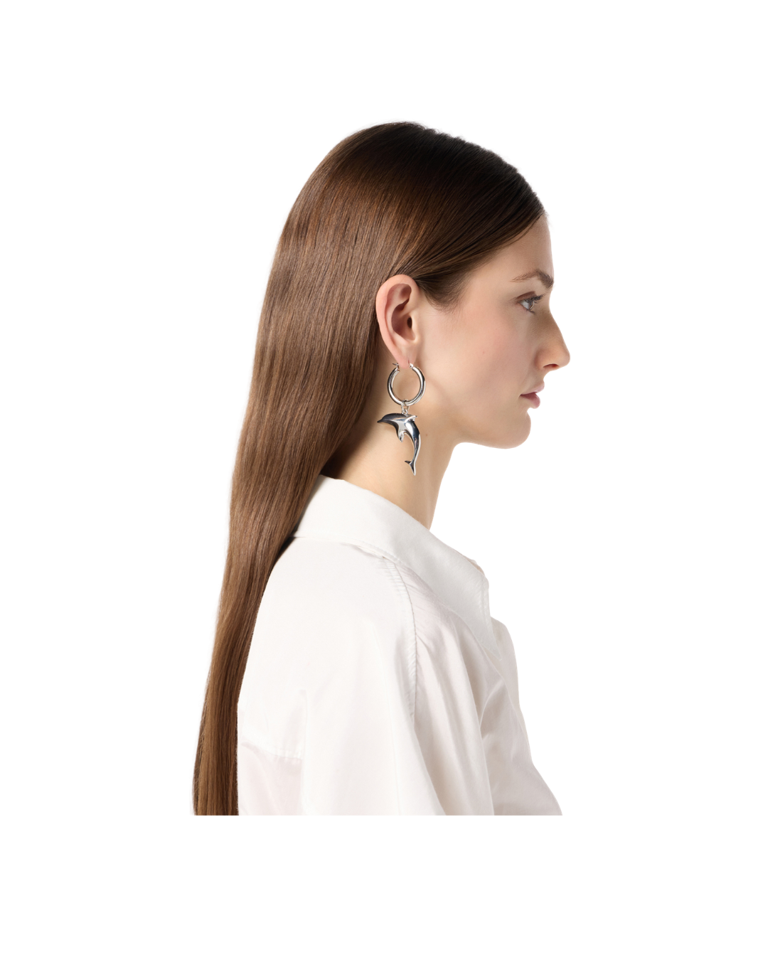 Metal Earrings For Pierced Ears With Dolphin Pendant